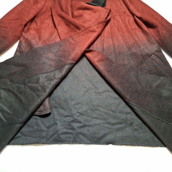 BB DAKOTA Wool Blend Cape Coat Womens Sz L Red Black Ombre Open Lagenlook L/S - Picture 9 of 9
